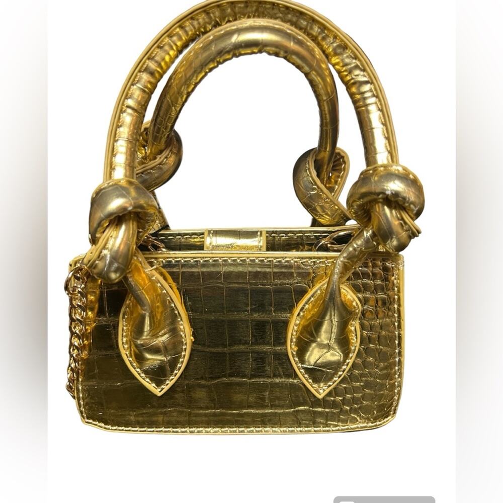 Gold Knot Handle Mini Grab Bag Purse - Picture 3 of 3